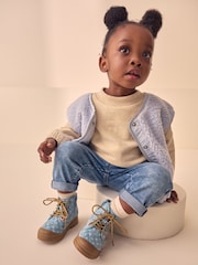 Denim Blue Print Chunky Boots - Image 3 of 8