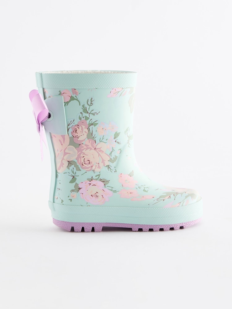 Türkisblau geblümt - Gummistiefel mit Schleife - Bild 2 von 5 Türkisblau geblümt - Gummistiefel mit Schleife - Bild 2 von 5