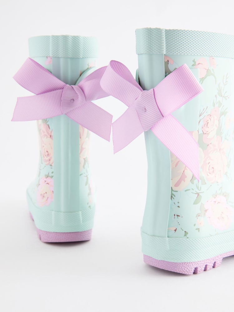 Turquoise Blue Floral Bow Wellies - Image 3 of 5