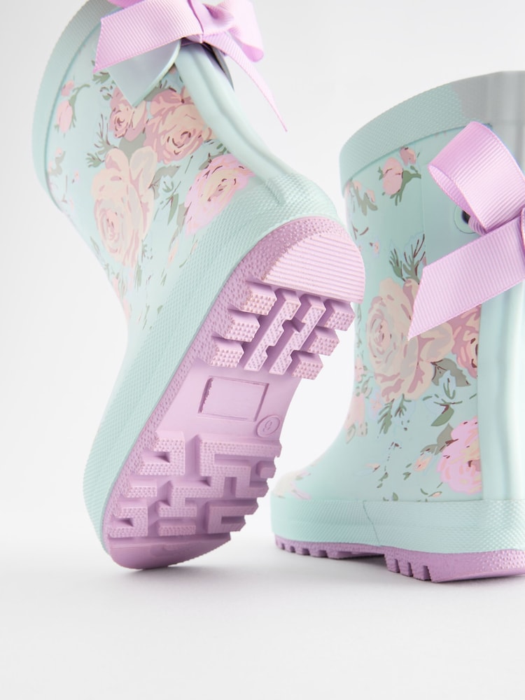 Turquoise Blue Floral Bow Wellies - Image 4 of 5