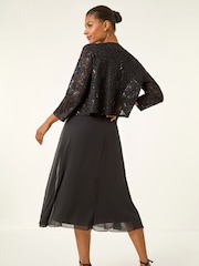 Roman Black Glitter Sequin Lace Top - Image 2 of 5