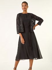 Roman Black Glitter Sequin Lace Top - Image 3 of 5