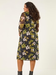 Roman Green Curve Floral Print Mesh Midi Dress - Image 4 of 5