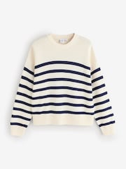 Gap White/Navy Stripe Relaxed Crew Neck Jumper - Image 1 of 5