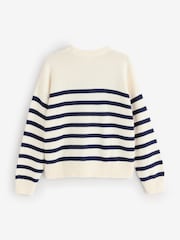 Gap White/Navy Stripe Relaxed Crew Neck Jumper - Image 2 of 5
