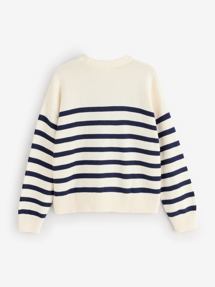 Gap White/Navy Stripe Relaxed Crew Neck Jumper - Image 2 of 5 Gap White/Navy Stripe Relaxed Crew Neck Jumper - Image 2 of 5