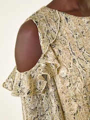 Roman Natural Snake Print Frill Cold Shoulder Top - Image 5 of 5