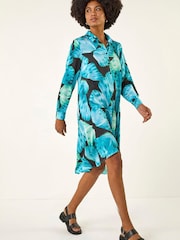 Roman Blue Abstract Print High Low Shirt Dress - Image 1 of 5