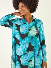 Roman Blue Abstract Print High Low Shirt Dress - Image 4 of 5