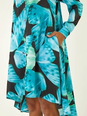 Roman Blue Abstract Print High Low Shirt Dress - Image 5 of 5