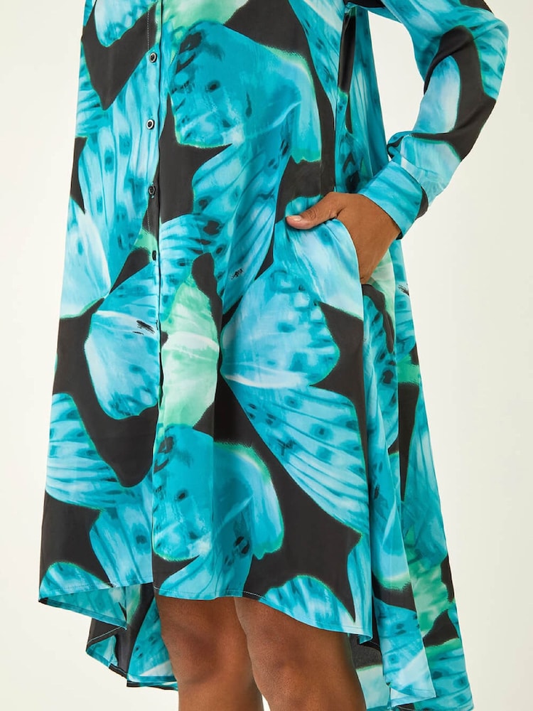 Roman Blue Abstract Print High Low Shirt Dress - Image 5 of 5 Roman Blue Abstract Print High Low Shirt Dress - Image 5 of 5