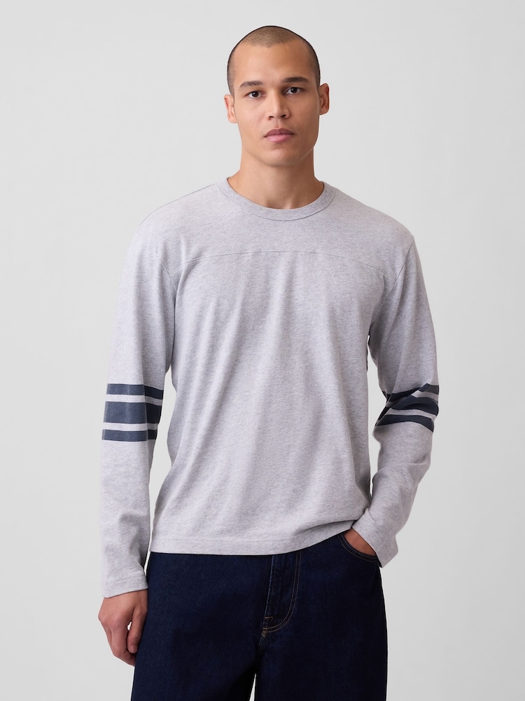Gap Grey Heavyweight Varsity Long Sleeve T-Shirt - Image 1 of 4