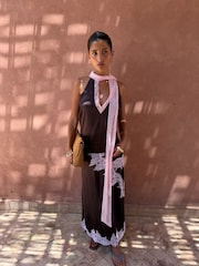 Never Fully Dressed Brown Lily Skirt with Pink Lace - Image 1 of 6