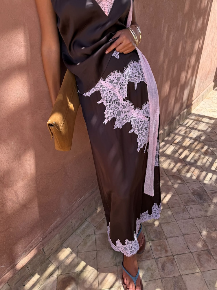 Never Fully Dressed Brown Lily Skirt with Pink Lace - Image 2 of 6