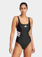 שחור - Adidas בגד ים עם גב U ועיטור 3 פסים - Image 1 of 6