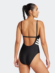 שחור - Adidas בגד ים עם גב U ועיטור 3 פסים - Image 2 of 6