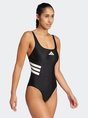 שחור - Adidas בגד ים עם גב U ועיטור 3 פסים - Image 3 of 6