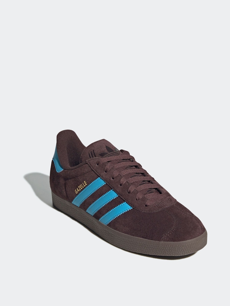 adidas Originals Brown/Blue Gazelle Trainers - Image 3 of 9