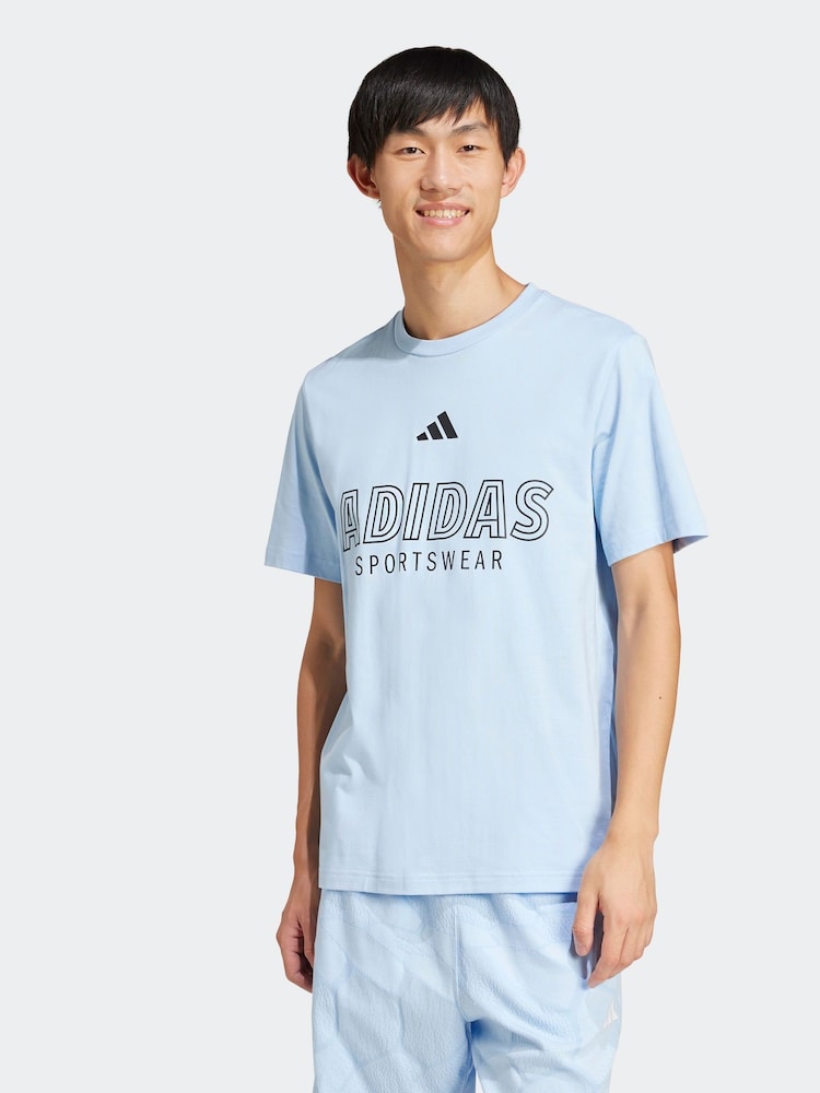 adidas Blue House of Tiro Linear 100% Cotton Graphic Print T-Shirt - Image 1 of 7