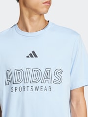 adidas Blue House of Tiro Linear 100% Cotton Graphic Print T-Shirt - Image 5 of 7