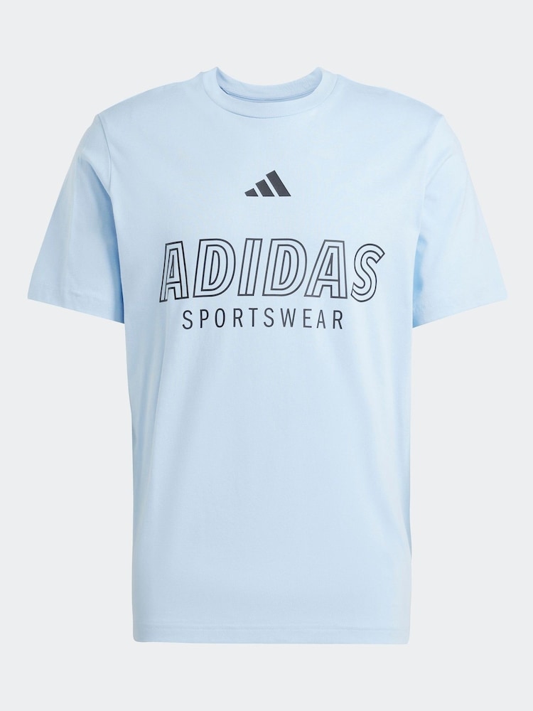 adidas Blue House of Tiro Linear 100% Cotton Graphic Print T-Shirt - Image 7 of 7