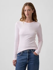 Gap Light Pink Modern Ribbed Long Sleeve T-Shirt - Image 1 of 3
