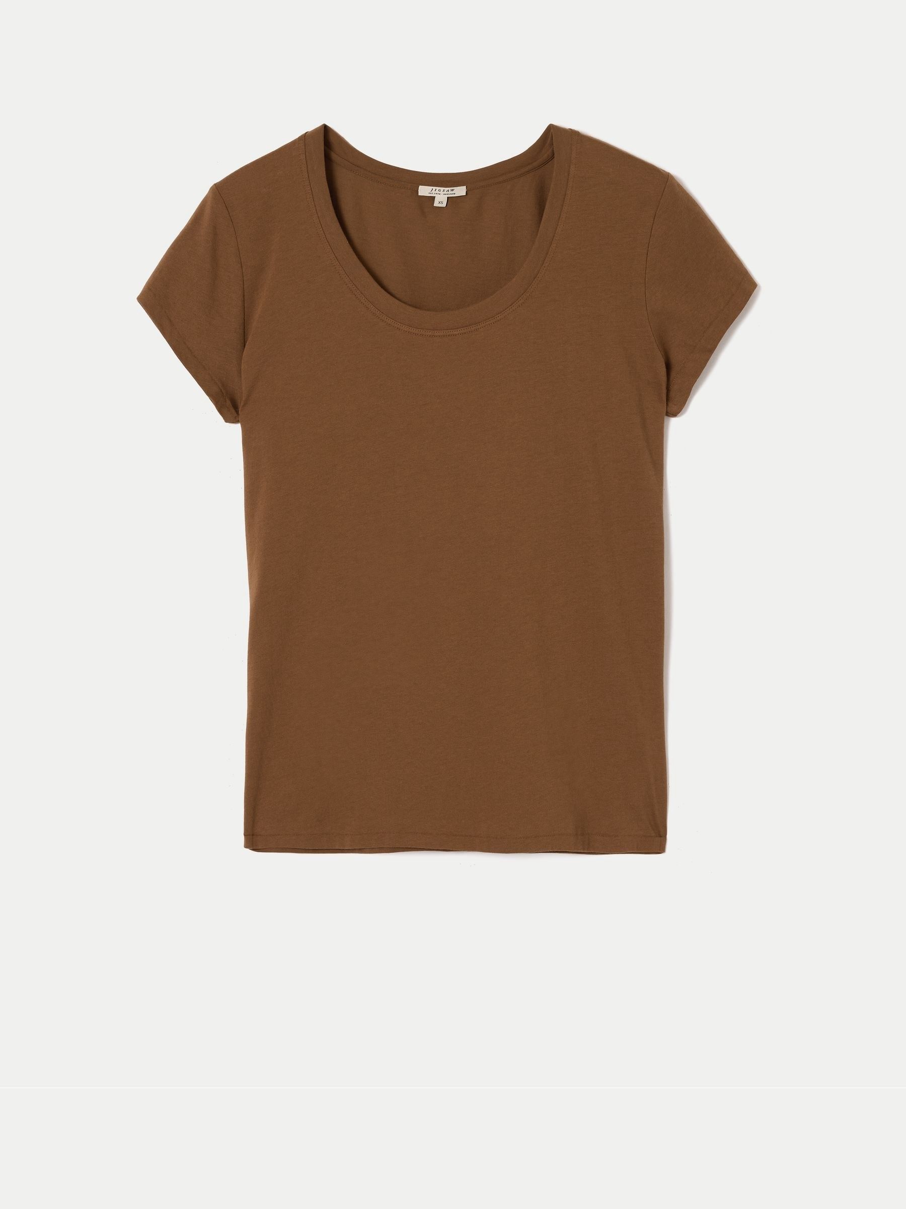 Buy Jigsaw Tan Brown Supima Cotton Scoop Neck T-Shirt from Next USA