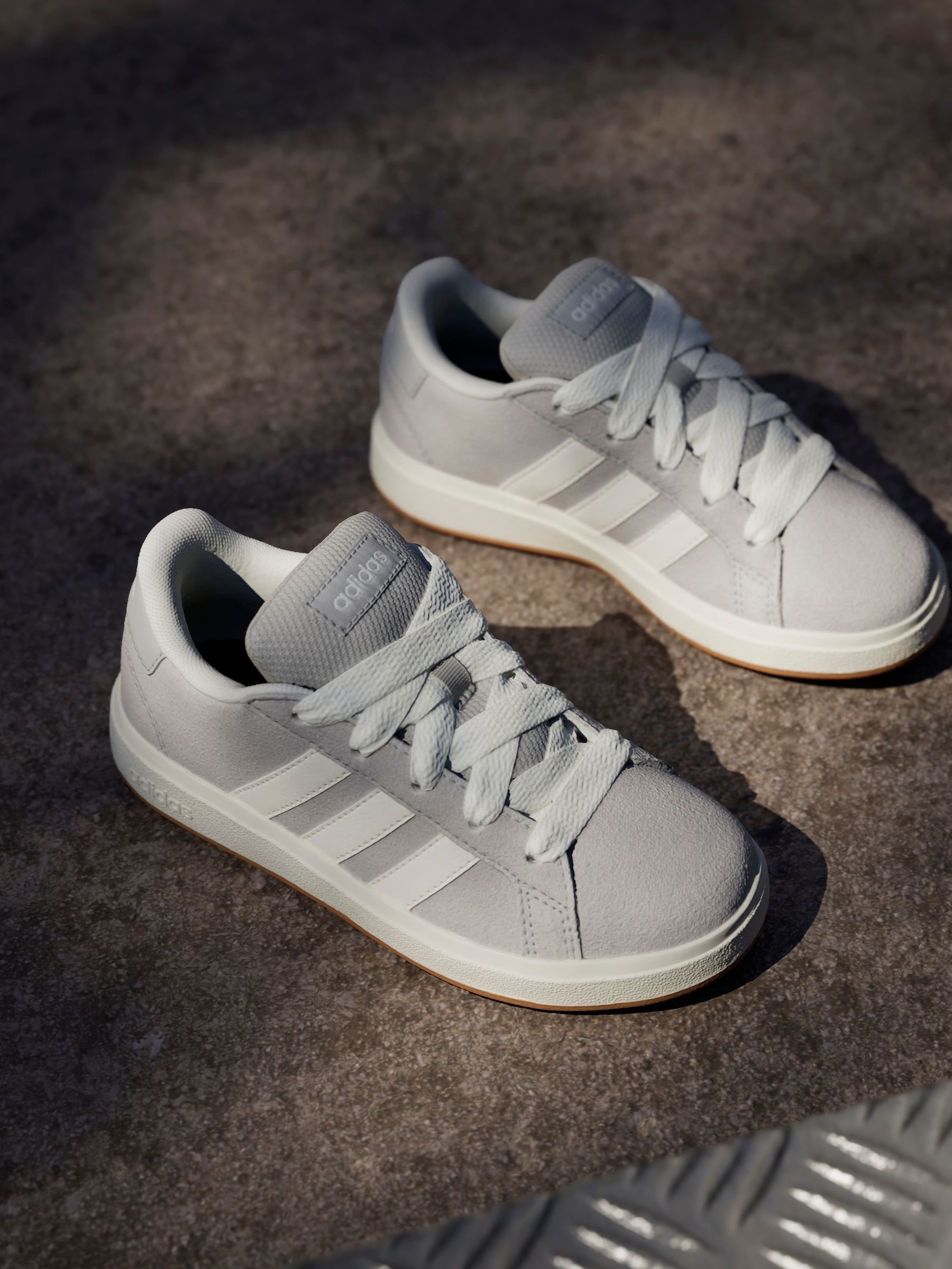 Buy adidas Grey Grand Court 00s Suede Lace Kids Trainers from the