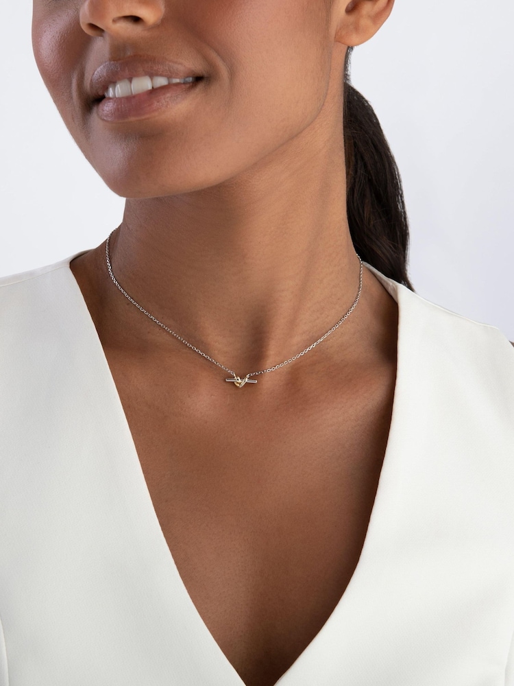 Beaverbrooks Gold Silver and Yellow Plated Cubic Zirconia Knot T-Bar Necklace - Image 1 of 4