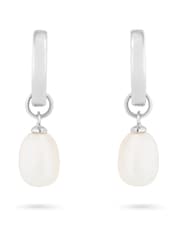 Beaverbrooks Silver Tone Freshwater Pearl Hoop Drop Earrings - Image 1 of 3