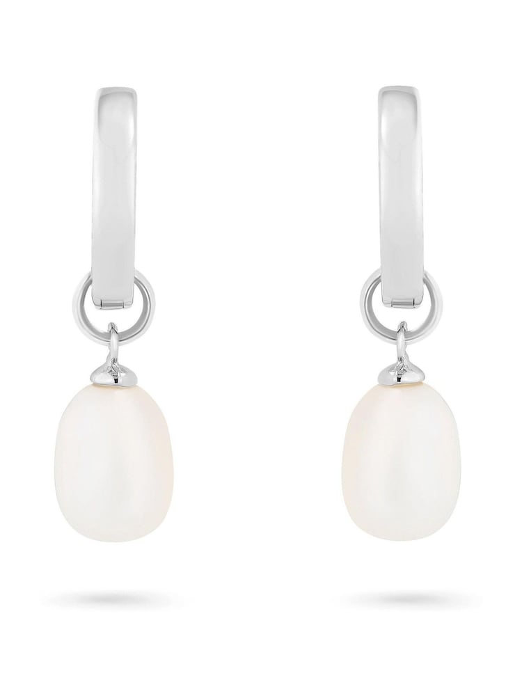 Beaverbrooks Silver Tone Freshwater Pearl Hoop Drop Earrings - Image 1 of 3