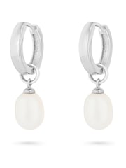 Beaverbrooks Silver Tone Freshwater Pearl Hoop Drop Earrings - Image 2 of 3