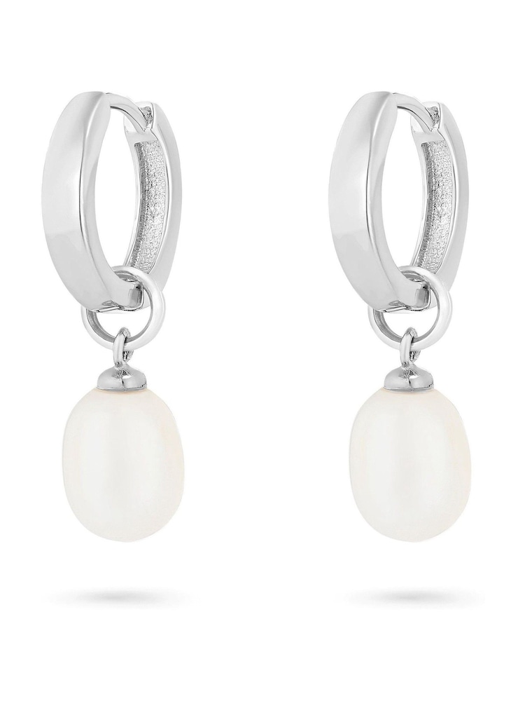 Beaverbrooks Silver Tone Freshwater Pearl Hoop Drop Earrings - Image 2 of 3
