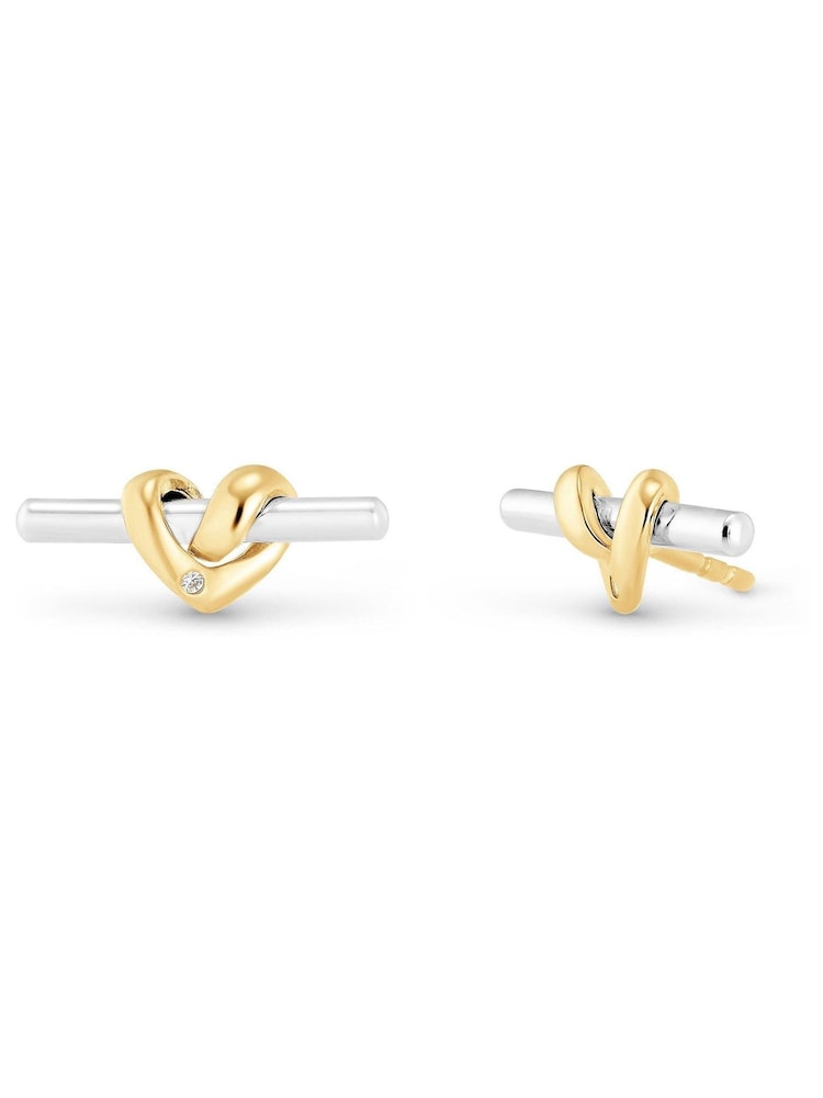 Beaverbrooks Plated Silver and Yellow Cubic Zirconia Knot T-Bar Stud Earrings - Image 1 de 3