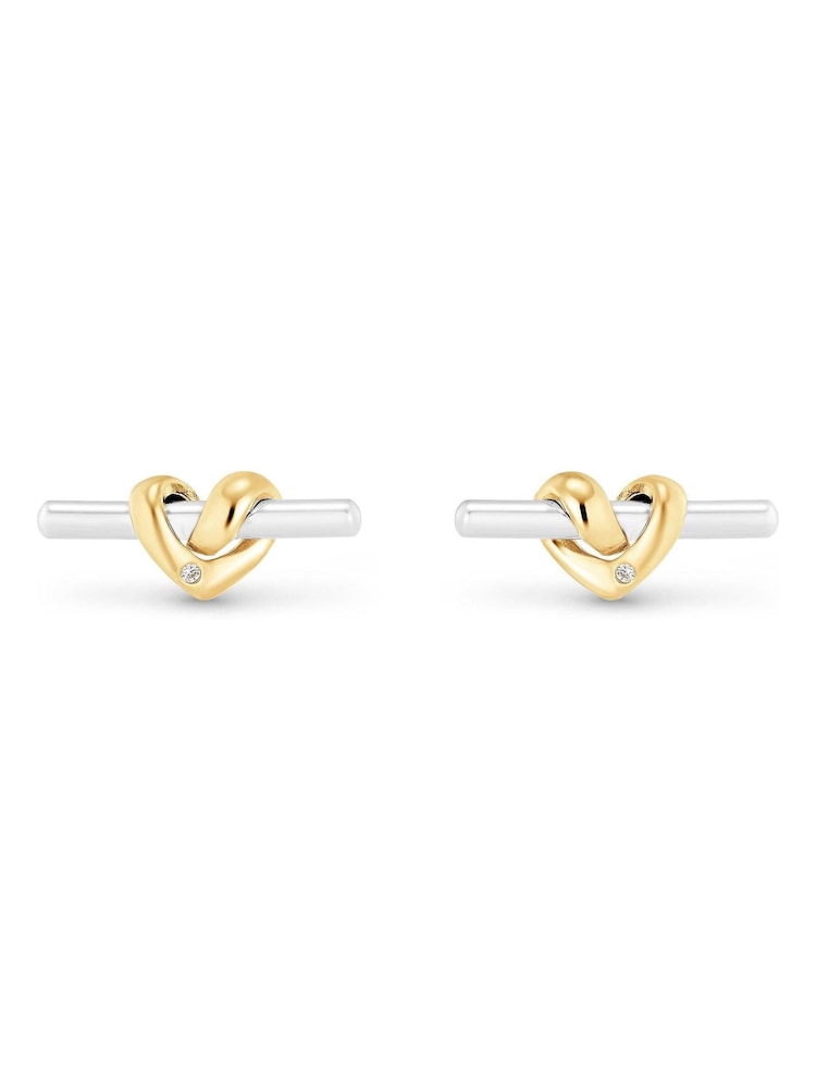 Beaverbrooks Plated Silver and Yellow Cubic Zirconia Knot T-Bar Stud Earrings - Image 2 de 3