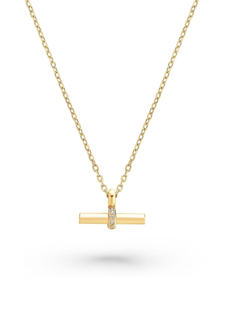 Beaverbrooks Gold Yellow Plated Cubic Zirconia T-Bar Necklace - Image 2 of 4