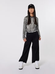 DKNY Silver Metalic Plisse Long Sleeve Top - Image 1 of 4