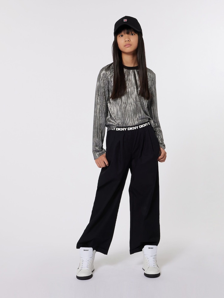 DKNY Silver Metalic Plisse Long Sleeve Top - Image 1 of 4