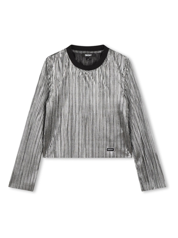 DKNY Silver Metalic Plisse Long Sleeve Top - Image 2 of 4