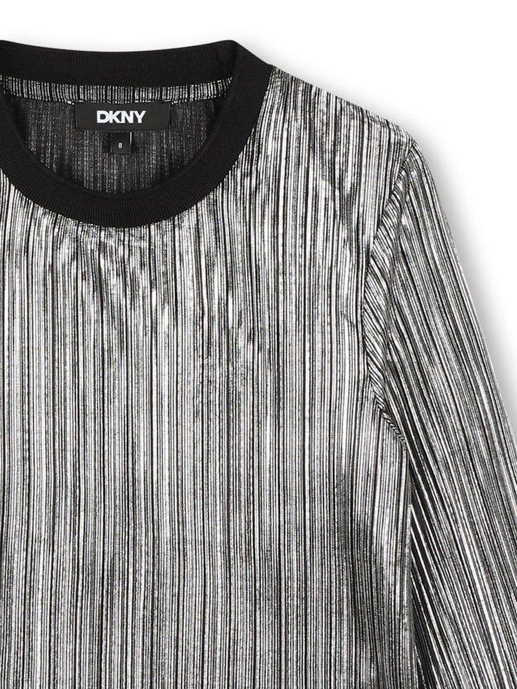 DKNY Silver Metalic Plisse Long Sleeve Top - Image 4 of 4