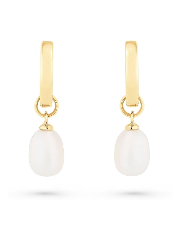 Beaverbrooks Gold Plated Yellow Freshwater Pearl Hoop Drop Earrings - Image 1 of 3