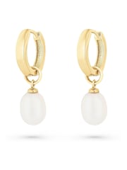 Beaverbrooks Gold Plated Yellow Freshwater Pearl Hoop Drop Earrings - Image 2 of 3