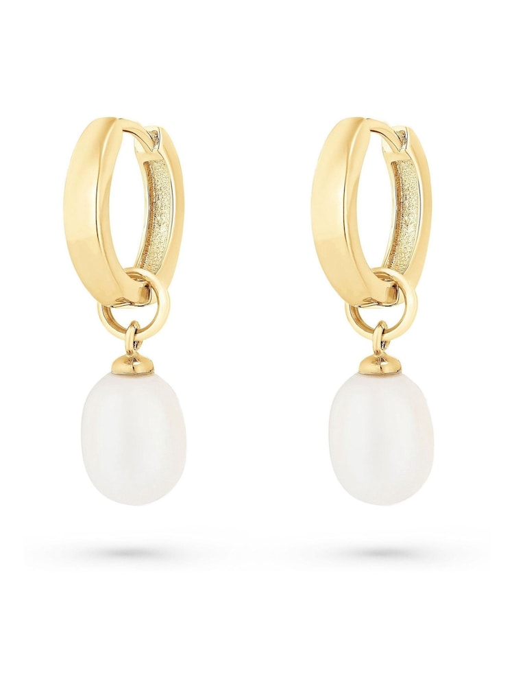Beaverbrooks Gold Plated Yellow Freshwater Pearl Hoop Drop Earrings - Image 2 of 3