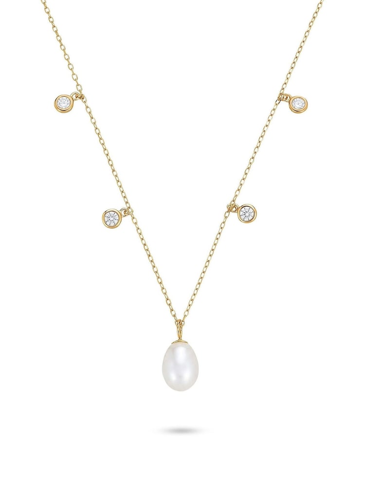 Beaverbrooks Yellow Gold Plated Freshwater Pearl Cubic Zirconia Necklace - Image 2 of 3