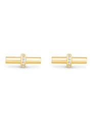 Beaverbrooks Gold Yellow Plated Cubic Zirconia T-Bar Stud Earrings - Image 2 of 4