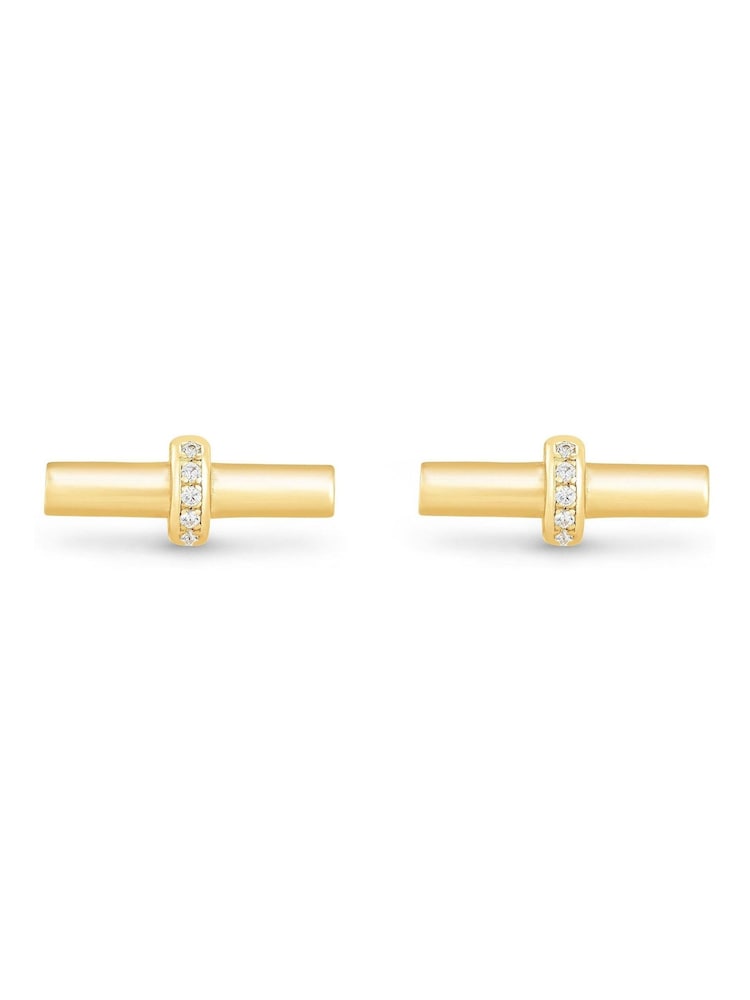 Beaverbrooks Gold Yellow Plated Cubic Zirconia T-Bar Stud Earrings - Image 2 of 4 Beaverbrooks Gold Yellow Plated Cubic Zirconia T-Bar Stud Earrings - Image 2 of 4