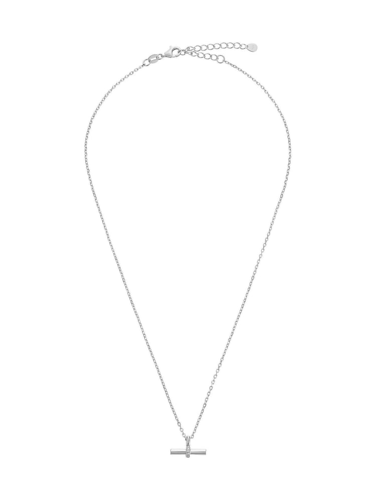 Beaverbrooks Sterling Silver Cubic Zirconia T-Bar Necklace - Image 1 of 3