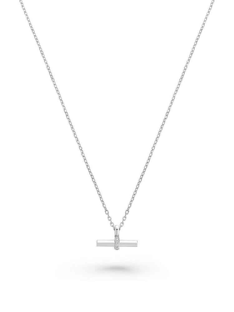 Beaverbrooks Sterling Silver Cubic Zirconia T-Bar Necklace - Image 2 of 3