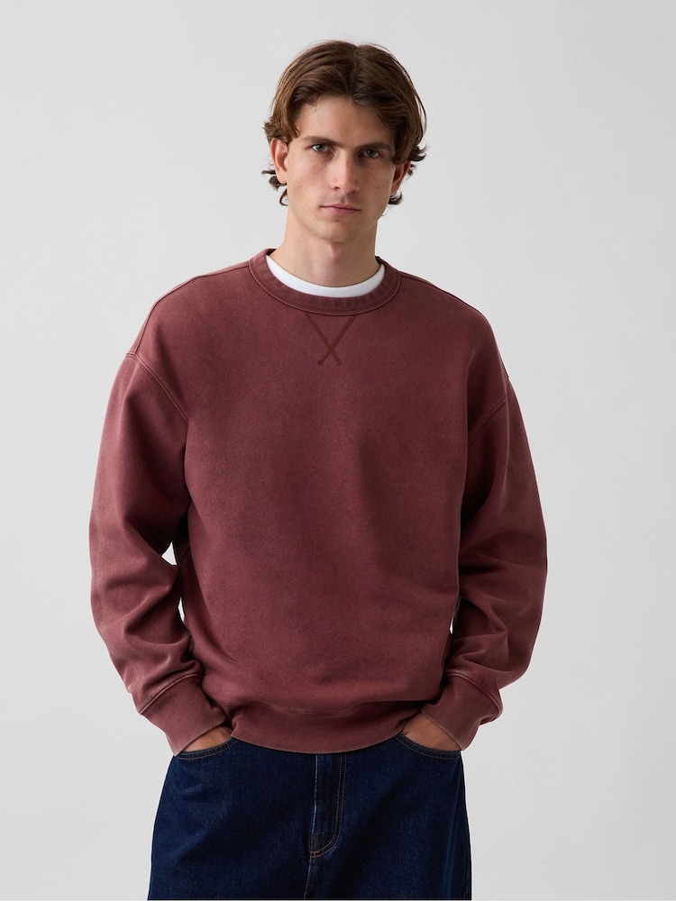 Braun - Gap Boxy Washed-Fleece Crew Neck Sweatshirt - Bild 1 von 3