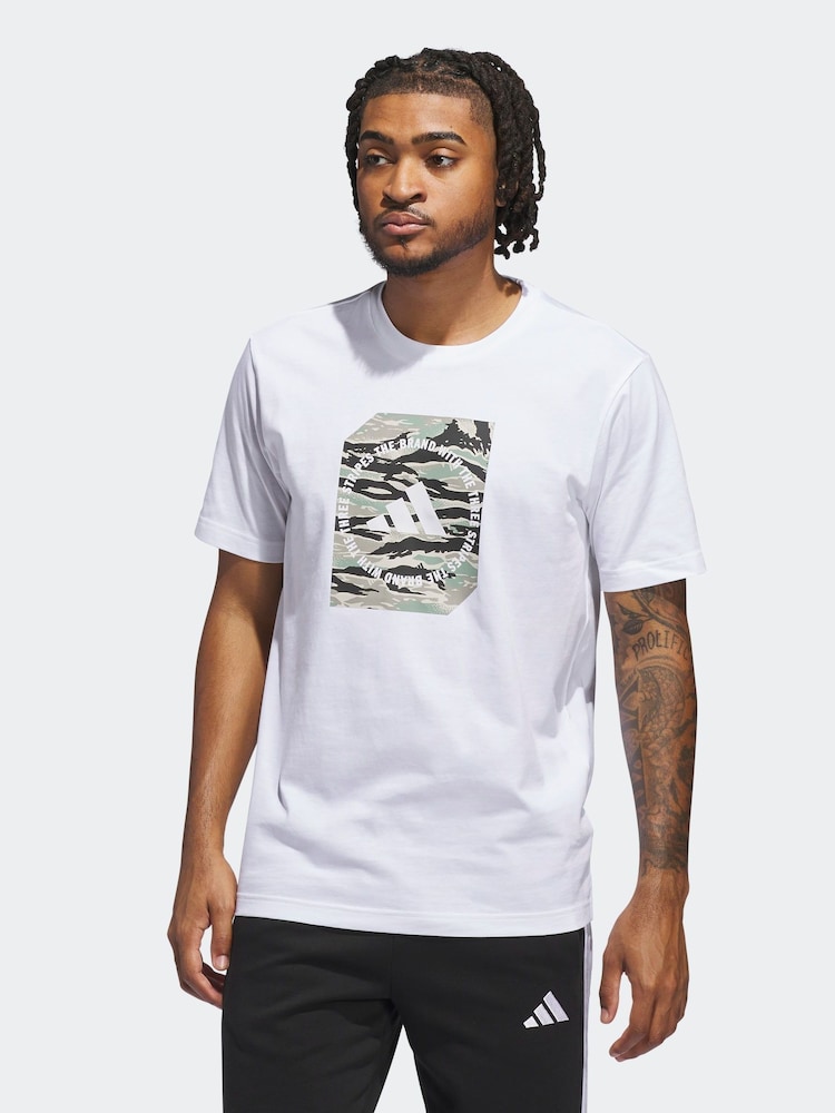 Alb - Tricou din bumbac cu model grafic 100% adidas Model camuflaj - Imaginea 1 din 5